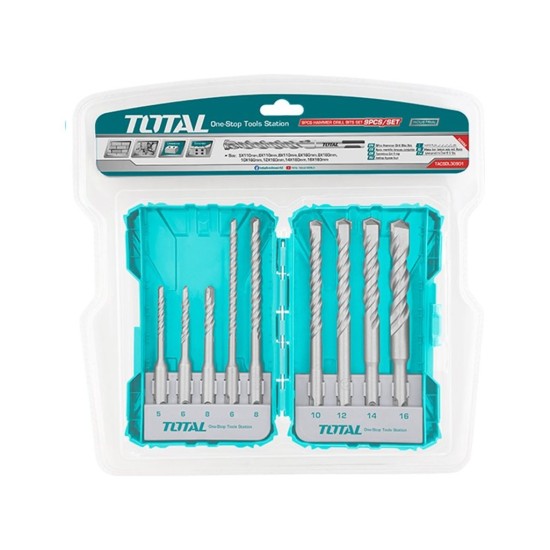 Vŕtačky do betónu, sada 9ks, 5-16mm, SDS Plus, priemyselné, TOTAL