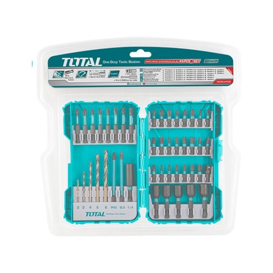 Sada vrtákov a hrotov 45ks, priemyselná, HSS TOTAL Sada vrtákov a hrotov 45ks, priemyselná, HSS TOTAL