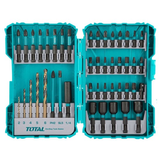 Sada vrtákov a hrotov 45ks, priemyselná, HSS TOTAL Sada vrtákov a hrotov 45ks, priemyselná, HSS TOTAL