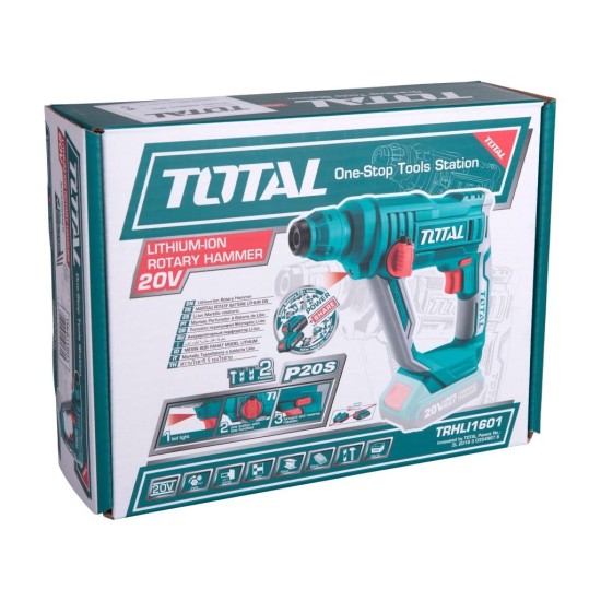 Aku vrtací kladivo, 20V Li-ion, 2000mAh, SDS plus, 1.5J, bez baterie a nabíječky, TOTAL Aku vrtací kladivo, 20V Li-ion, 2000mAh, SDS plus, 1.5J, bez baterie a nabíječky, TOTAL