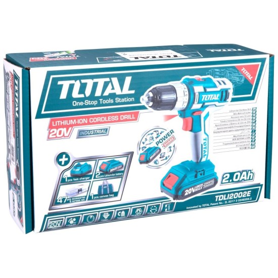 Akumulátorový vŕtací skrutkovač, 20V Li-ion (2x), 2000mAh, vo vrecku, sada 47 kusov príslušenstva CELKOM Akumulátorový vŕtací skrutkovač, 20V Li-ion (2x), 2000mAh, vo vrecku, sada 47 kusov príslušenstva CELKOM