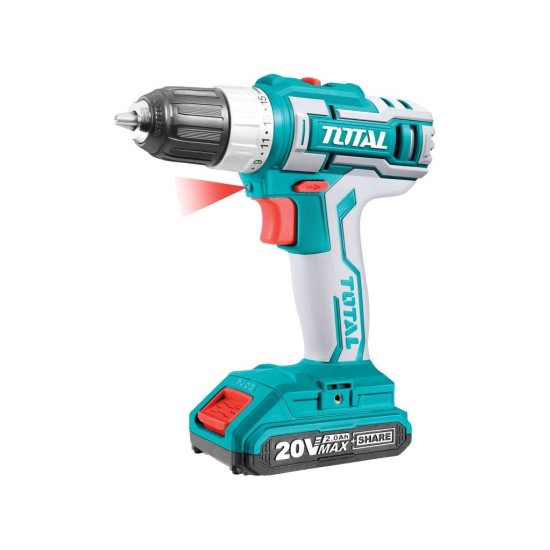 Akumulátorový vŕtací skrutkovač, 20V Li-ion (2x), 2000mAh, priemyselný, TOTAL