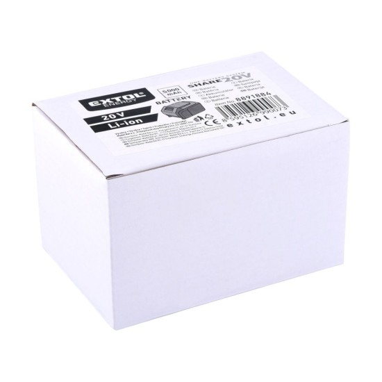 Baterie akumulátorová SHARE20V, 20V Li-ion, 5000mAh EXTOL ENERGY Baterie akumulátorová SHARE20V, 20V Li-ion, 5000mAh EXTOL ENERGY