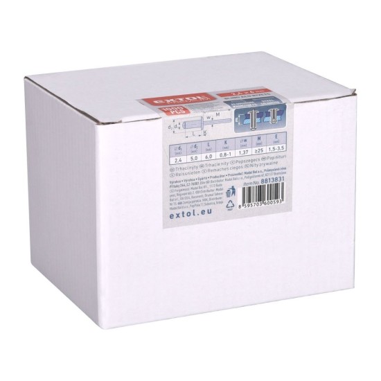 Súprava odtrhávacích hliníkových nitov 1000ks, ø 2,4x6mm plochá hlava EXTOL PREMIUM