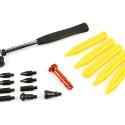 Sada klampiarskeho kladiva, upevňovacích a závitorezných tyčí na preliačiny GEKO