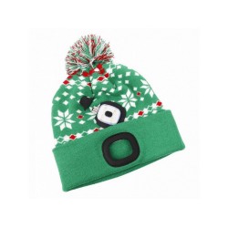 Klobúk s bambuľkou zelená, 4xSMD LED, USB nabíjanie