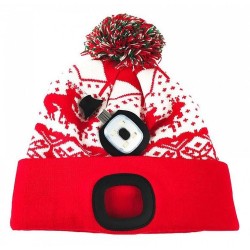 Klobúk s pompom červený, 4xSMD LED, USB nabíjanie Klobúk s pompom červený, 4xSMD LED, USB nabíjanie