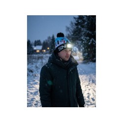 Klobúk s bambuľkou modrá, 4xSMD LED, USB nabíjanie