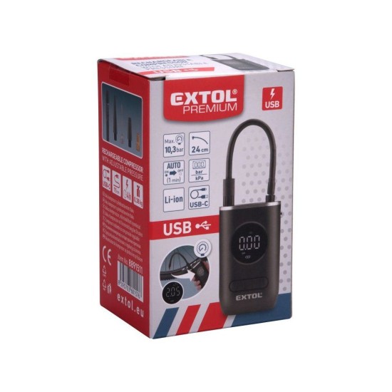 Batériový kompresor 10,8 bar, USB nabíjanie EXTOL PREMIUM Batériový kompresor 10,8 bar, USB nabíjanie EXTOL PREMIUM
