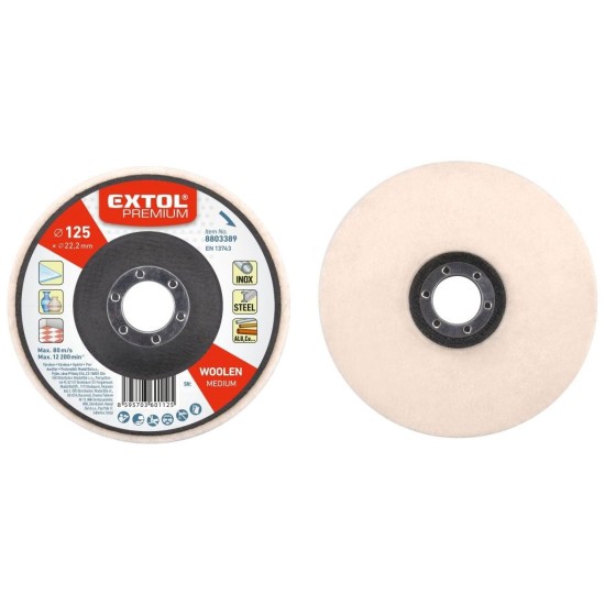 Leštiace koliesko plsť/plsť, po celom obvode rovné, 125x15mm EXTOL PREMIUM Leštiace koliesko plsť/plsť, po celom obvode rovné, 125x15mm EXTOL PREMIUM