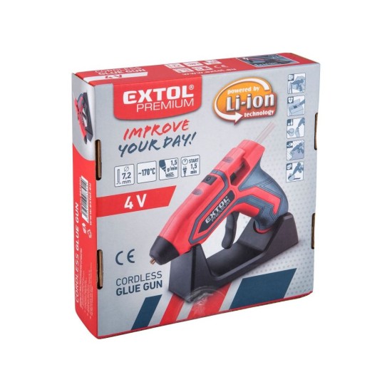 Batériová pištoľ na lepenie za tepla, Ø 7,2 mm, 4V Li-ion, 1500mAh EXTOL PREMIUM