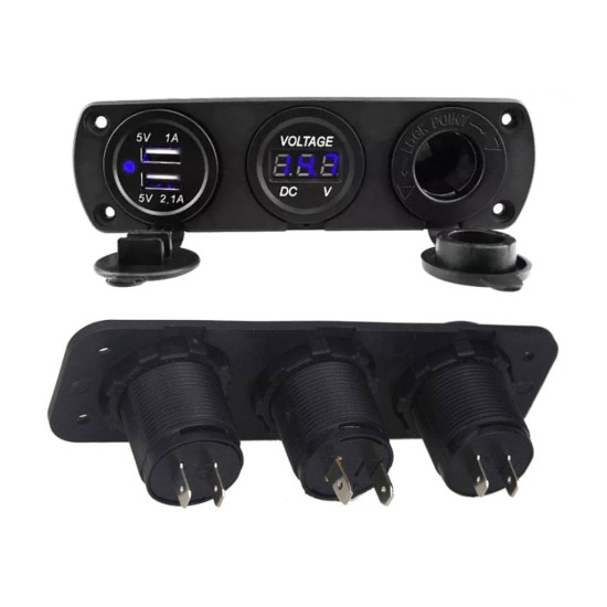 Zásuvka zapaľovača cigariet 12V, 2xUSB 5V, voltmeter KAXL Zásuvka zapaľovača cigariet 12V, 2xUSB 5V, voltmeter KAXL