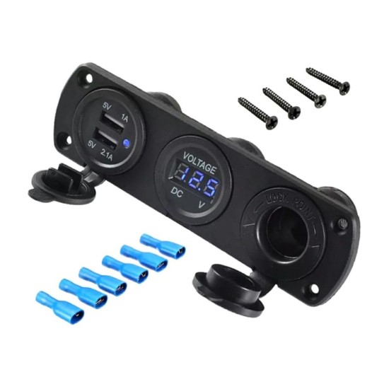 Zásuvka zapaľovača cigariet 12V, 2xUSB 5V, voltmeter KAXL Zásuvka zapaľovača cigariet 12V, 2xUSB 5V, voltmeter KAXL