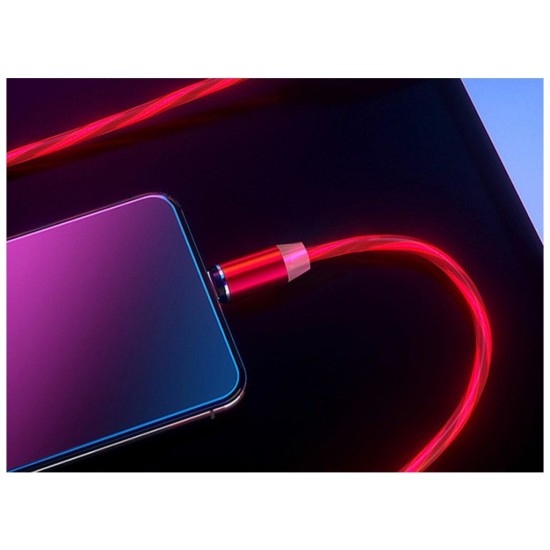 Magnetický USB nabíjací kábel s LED podsvietením, 3v1, 1m, červený KAXL Magnetický USB nabíjací kábel s LED podsvietením, 3v1, 1m, červený KAXL