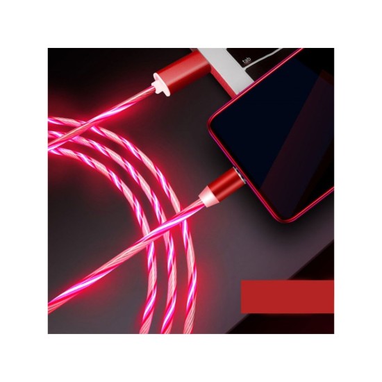 Magnetický USB nabíjací kábel s LED podsvietením, 3v1, 1m, červený KAXL Magnetický USB nabíjací kábel s LED podsvietením, 3v1, 1m, červený KAXL