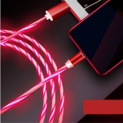 Magnetický USB nabíjací kábel s LED podsvietením, 3v1, 1m, červený KAXL