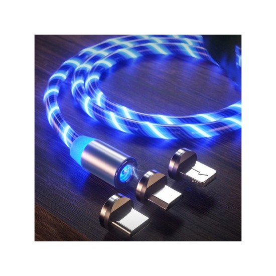 Magnetický USB nabíjací kábel s LED podsvietením, 3v1, 1m, modrý KAXL Magnetický USB nabíjací kábel s LED podsvietením, 3v1, 1m, modrý KAXL