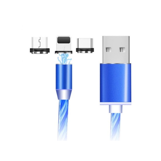 Magnetický USB nabíjací kábel s LED podsvietením, 3v1, 1m, modrý KAXL Magnetický USB nabíjací kábel s LED podsvietením, 3v1, 1m, modrý KAXL
