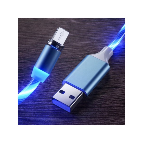 Magnetický USB nabíjací kábel s LED podsvietením, 3v1, 1m, modrý KAXL Magnetický USB nabíjací kábel s LED podsvietením, 3v1, 1m, modrý KAXL