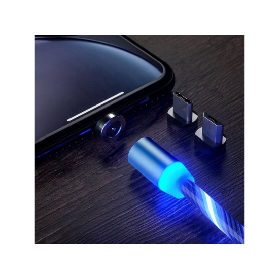 Magnetický USB nabíjací kábel s LED podsvietením, 3v1, 1m, modrý KAXL Magnetický USB nabíjací kábel s LED podsvietením, 3v1, 1m, modrý KAXL
