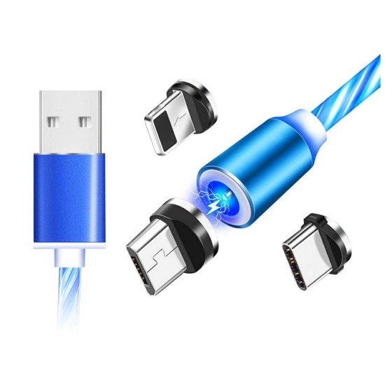 Magnetický USB nabíjací kábel s LED podsvietením, 3v1, 1m, modrý KAXL Magnetický USB nabíjací kábel s LED podsvietením, 3v1, 1m, modrý KAXL