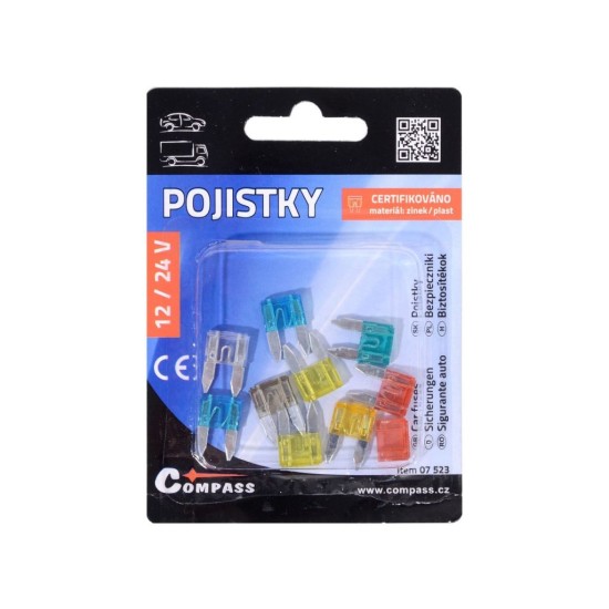 Automobilové poistky, čepeľ, mini 10ks COMPASS