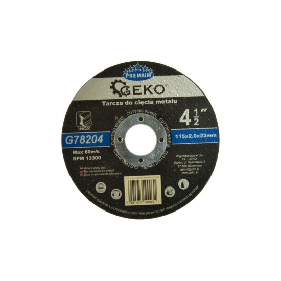 Rezací kotúč na oceľ, nehrdzavejúca oceľ, 115x2,0x22mm GEKO PREMIUM Rezací kotúč na oceľ, nehrdzavejúca oceľ, 115x2,0x22mm GEKO PREMIUM