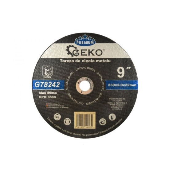 Rezací kotúč na oceľ, nehrdzavejúca oceľ, 230x2,0x22mm GEKO PREMIUM Rezací kotúč na oceľ, nehrdzavejúca oceľ, 230x2,0x22mm GEKO PREMIUM