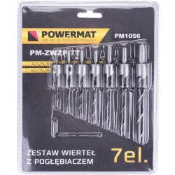 Vrtáky do dreva 3-10mm s nastaviteľným zahĺbením, sada 7ks POWERMAT Vrtáky do dreva 3-10mm s nastaviteľným zahĺbením, sada 7ks POWERMAT