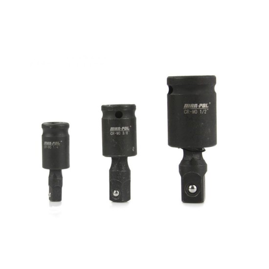 Príklepový adaptér s kĺbom 1/2", 1/4", 3/8", sada 3ks MAR-POL Príklepový adaptér s kĺbom 1/2", 1/4", 3/8", sada 3ks MAR-POL