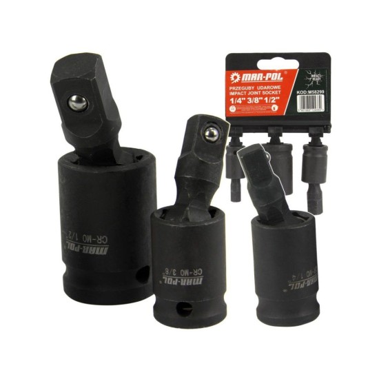 Príklepový adaptér s kĺbom 1/2", 1/4", 3/8", sada 3ks MAR-POL Príklepový adaptér s kĺbom 1/2", 1/4", 3/8", sada 3ks MAR-POL
