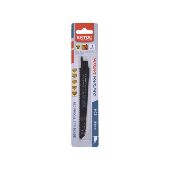 Pílové listy chvostovej píly 3ks, 150x19x1,2mm, HCS EXTOL PREMIUM Pílové listy chvostovej píly 3ks, 150x19x1,2mm, HCS EXTOL PREMIUM