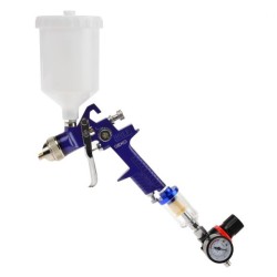 Striekacia pištoľ HVLP s manometrom, nádobou 0,6 l, 1,4 mm tryskou a odlučovačom vody GEKO Striekacia pištoľ HVLP s manometrom, nádobou 0,6 l, 1,4 mm tryskou a odlučovačom vody GEKO