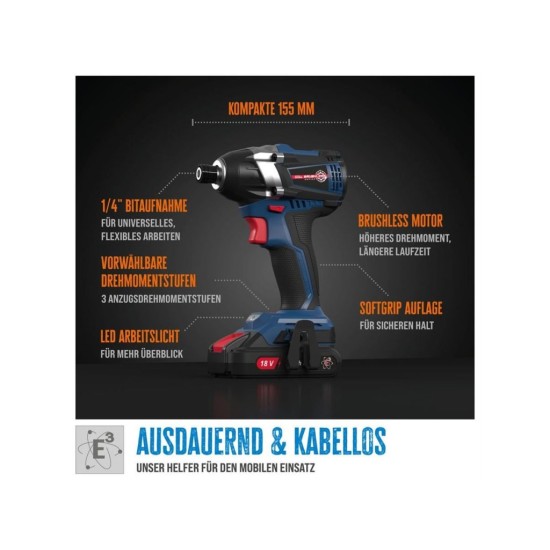 Akumulátorový rázový uťahovák 18V, Li-Ion, 1/4" bez akumulátora a nabíjačky GÜDE Akumulátorový rázový uťahovák 18V, Li-Ion, 1/4" bez akumulátora a nabíjačky GÜDE