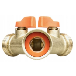 Mosadzný rozdeľovač kohútika 3/4" s vnútorným závitom, 2-cestný 3/4" vonkajší závit s ventilmi