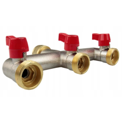 Rozdeľovač kohútika 3/4" vnútorný závit, 3-cestný 3/4" vonkajší závit s ventilmi Rozdeľovač kohútika 3/4" vnútorný závit, 3-cestný 3/4" vonkajší závit s ventilmi