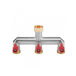 Rozdeľovač kohútika 3/4" vnútorný závit, 3-cestný 3/4" vonkajší závit s ventilmi Rozdeľovač kohútika 3/4" vnútorný závit, 3-cestný 3/4" vonkajší závit s ventilmi