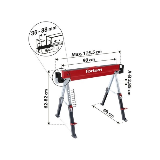 Skladací pílový kôň 1 kus, nosnosť 590kg, výška 61,5-82cm FORTUM