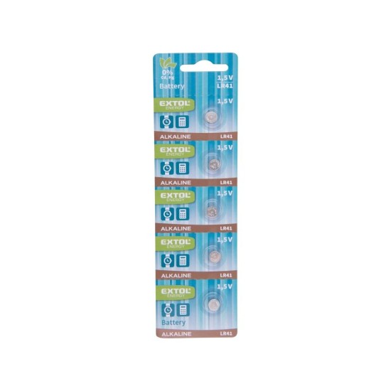 Alkalické batérie, 5ks, 1.5V (LR41) EXTOL ENERGY Alkalické batérie, 5ks, 1.5V (LR41) EXTOL ENERGY