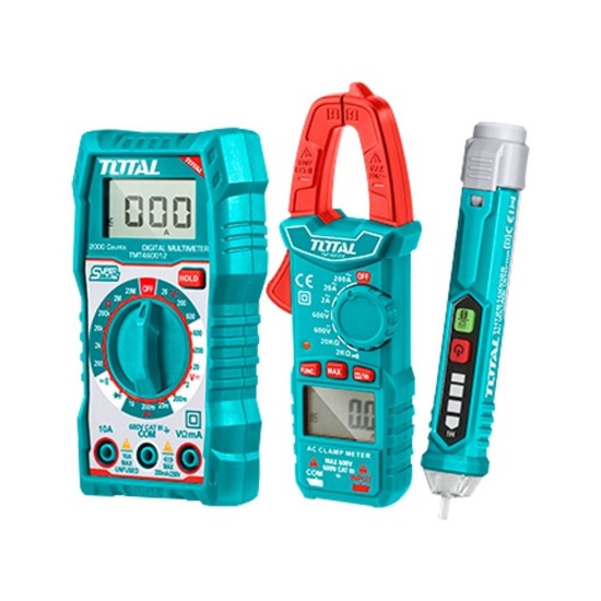 Sada digitálního multimetru, multimetru klešťového a zkoušečky AC napětí TOTAL