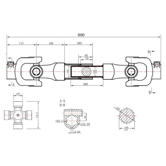 Kĺbový hriadeľ 80cm GEKO