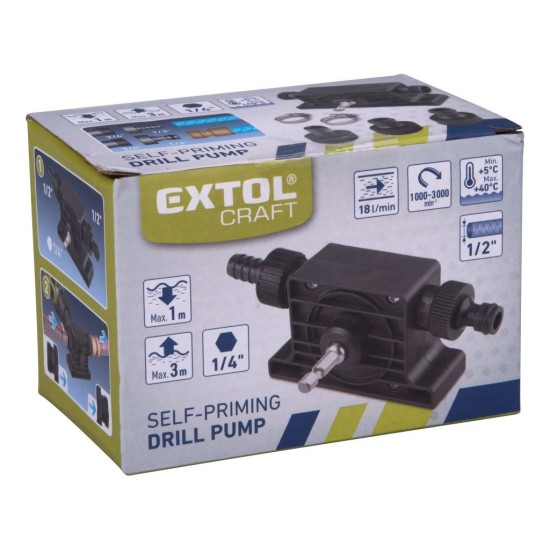 Vŕtacie čerpadlo pre 1/2" hadicu, čerpadlo. Výkon až 18l/min, rýchlosť max. 3000 ot./min EXTOL PREMIUM Vŕtacie čerpadlo pre 1/2" hadicu, čerpadlo. Výkon až 18l/min, rýchlosť max. 3000 ot./min EXTOL PREMIUM