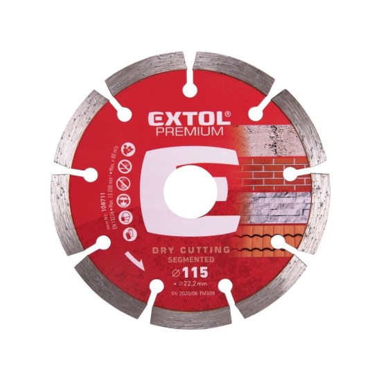 Diamantový rezací kotúč segmentové rezanie za sucha, Ø115x22,2x2mm EXTOL PREMIUM