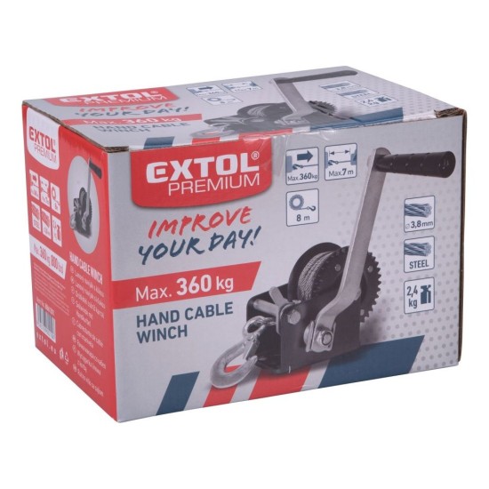 Lanový navijak s kľukou, do 360kg/8m kábel EXTOL PREMIUM