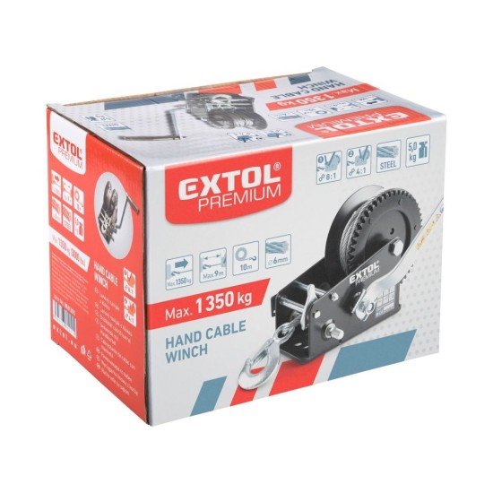 Lanový navijak s kľukou, až 1350 kg/10 m kábel EXTOL PREMIUM Lanový navijak s kľukou, až 1350 kg/10 m kábel EXTOL PREMIUM