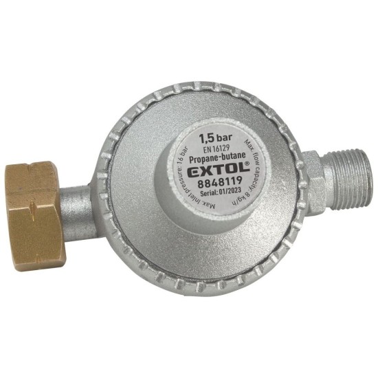 Regulátor tlaku pre propán-butánové horáky, 1,5 bar, výstupný závit G3/8"L EXTOL PREMIUM Regulátor tlaku pre propán-butánové horáky, 1,5 bar, výstupný závit G3/8"L EXTOL PREMIUM