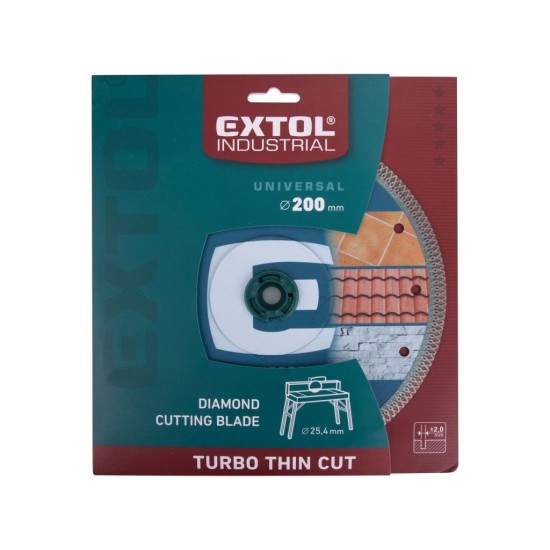Diamantový rezací kotúč, turbo Thin Cut, rezanie za sucha a za mokra, Ø200x25,4x2mm EXTOL INDUSTRIAL