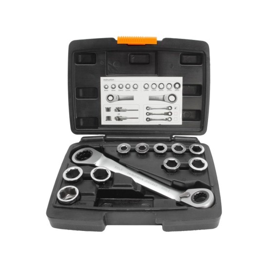 Račňový kľúč v tvare a vložky, sada 11ks, 8-19mm, CrV EXTOL PREMIUM Račňový kľúč v tvare a vložky, sada 11ks, 8-19mm, CrV EXTOL PREMIUM