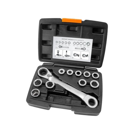Račňový kľúč v tvare a vložky, sada 11ks, 8-19mm, CrV EXTOL PREMIUM Račňový kľúč v tvare a vložky, sada 11ks, 8-19mm, CrV EXTOL PREMIUM