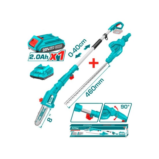 Pila na větve a nůžky na živé ploty, AKU, 20V LI-ION, 1x baterie, 1x nabíječka TOTAL